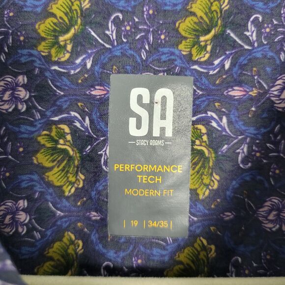 Stacy Adams Purple Floral Performance Modern Fit Button Shirt SIZE 19 34/35 - Picture 9 of 11